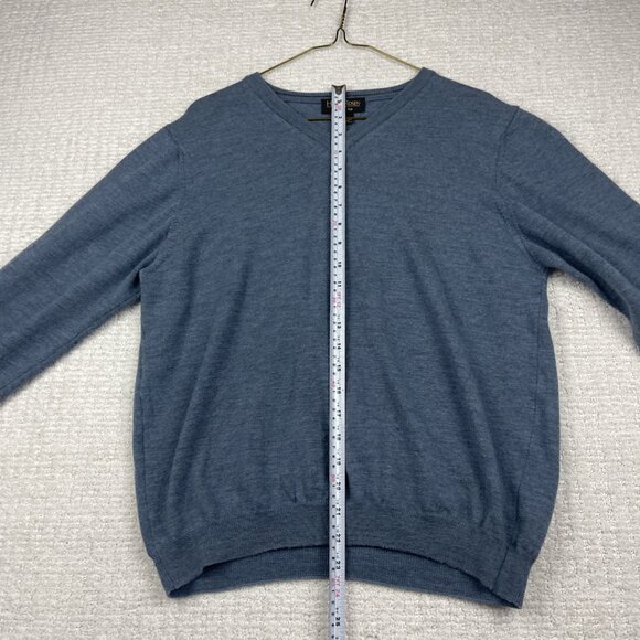 Harry Rosen Made in Italy Fine Merino Wool V Neck Sweater Large Teal Blue Read* - Picture 12 of 16